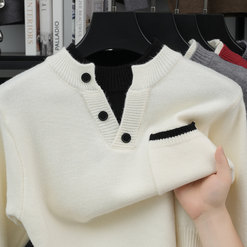 Men'S Fashion V Neck Sweater - Maglione da Uomo a Maniche Lunghe