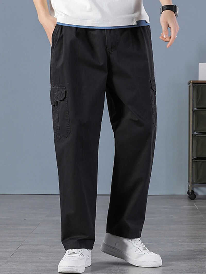 Mens Fashion Cargo Pants - Pantaloni da jogging neri dritti in