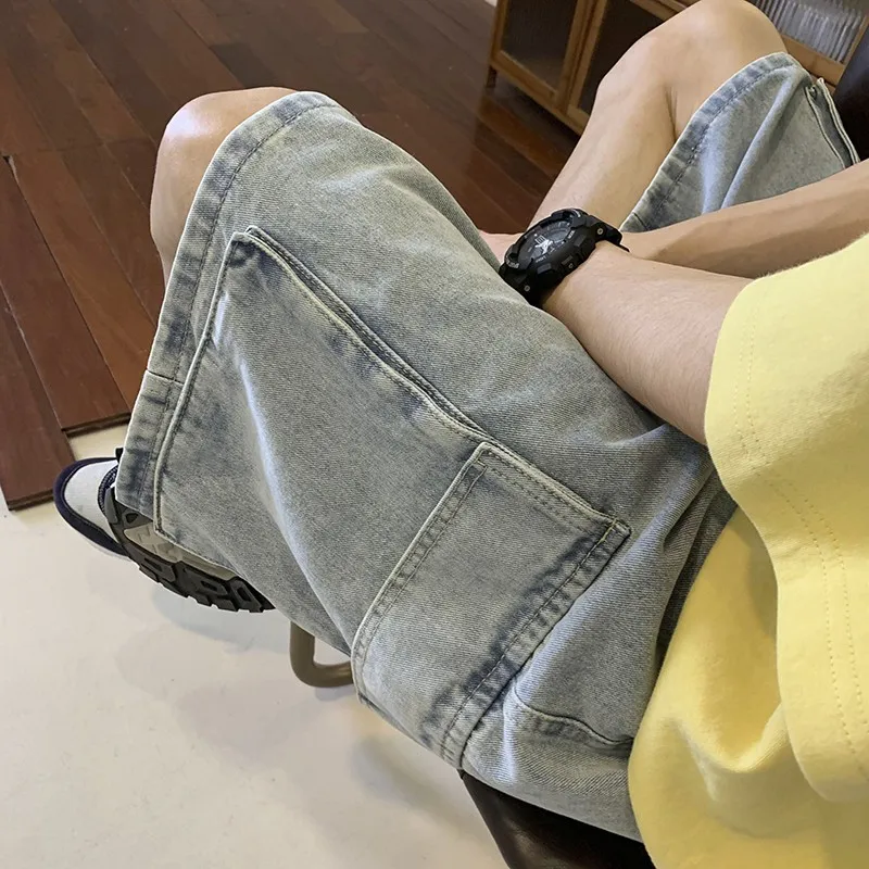 Mens Fashion Cargo Pants - Pantaloncini Cargo in Denim Coreani da