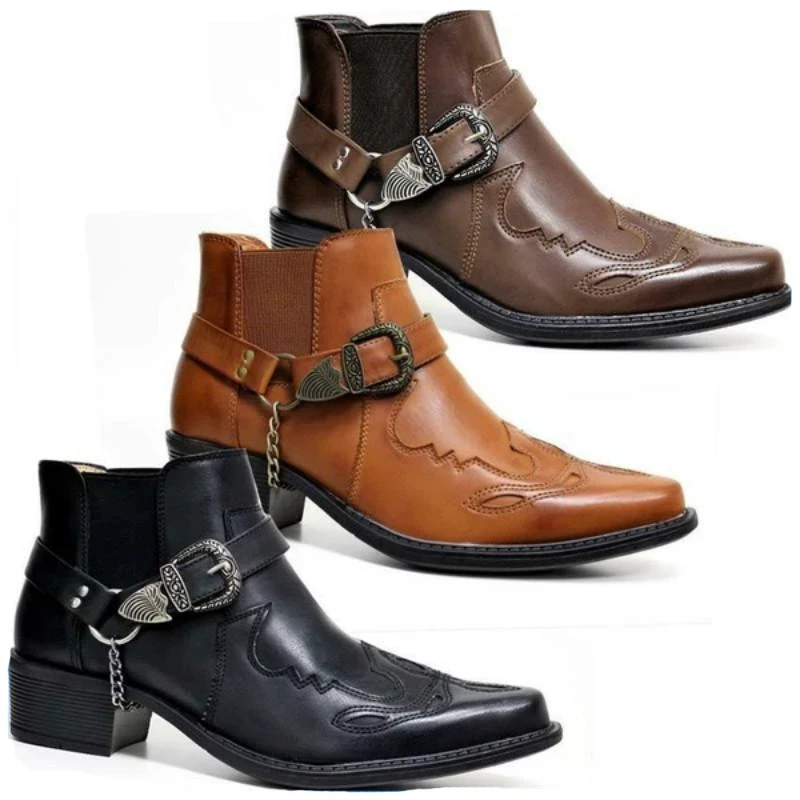 Men Fashion Vintage - Stivali da Cowboy Vintage da Uomo