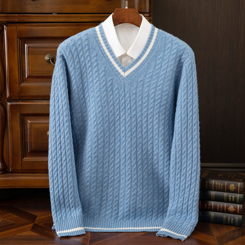 Men'S Fashion V Neck Sweater - Nuovo Maglione Invernale in Puro Cashmere